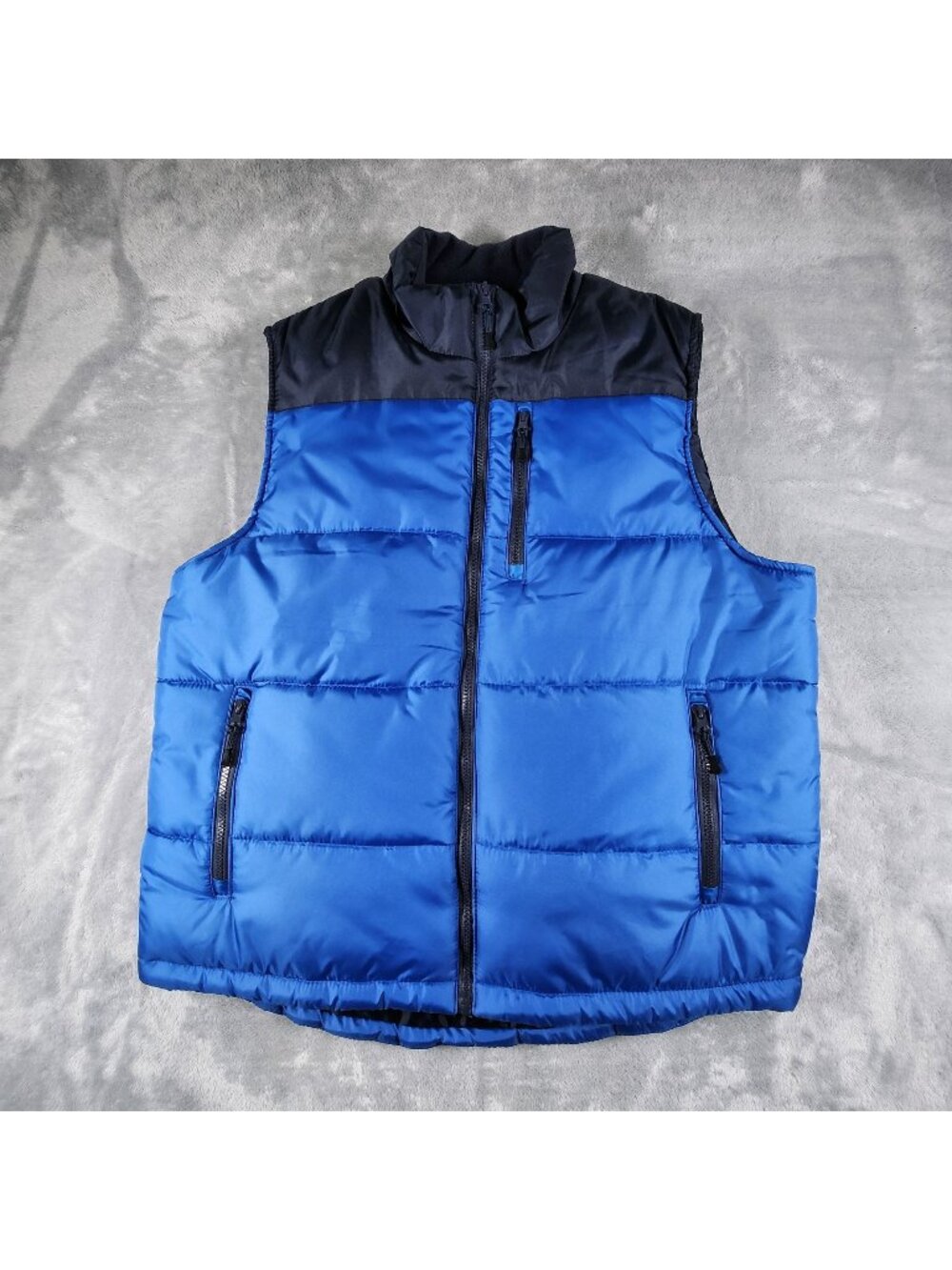 Outdoor Life Puffer Vest Large Blue Color Block Outdoor Hiking Active Cabin Work